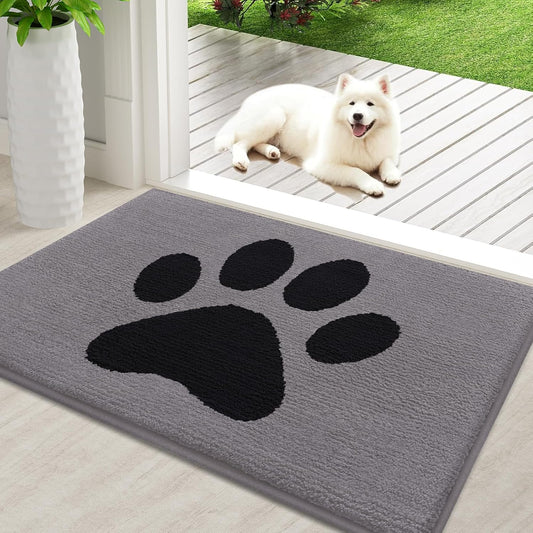 FLICKERGIFT Dog Door Mat for Muddy Paws, Absorbent Dirt Trapper Non Slip Indoor Doormats, Washable Low-Profile Mat for Mud Dogs, Entryway Carpet for Inside Floor (36x24 Inches, Grey)