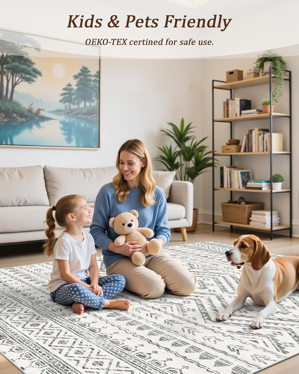 FLICKERGIFT 8x10 Area Rug for Living Room Moroccan Washable Rugs Non Slip Indoor Floor Carpet Foldable Large Soft Area Rug for Dining Room Bedroom with Low Pile(Grey,8'x10')