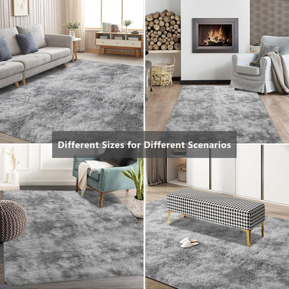 FLICKERGIFT Shag Area Rugs for Bedroom Living Room,8X10 Ultra Soft Fluffy Area Rugs for Dorm, Indoor Carpet Nursery Rugs for Kids Girls Room Home Decor,Tie-Dye Grey
