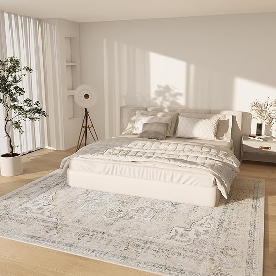 FLICKERGIFT 8x10 Area Rugs for Living Room: Washable Rug Non Slip Low Pile Soft Faux Wool Non Shedding Vintage Boho Large Carpet Rugs for Bedroom Dining Room Kitchen Nursery Under Table Home Office Farmhouse