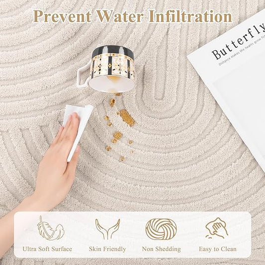 FLICKERGIFT 5x7 Washable Area Rugs for Living Room Modern Beige Solid Color Soft Fluffy Rugs for Bedroom Non Slip Boho Accent Indoor Mat Floor Carpet Cover for Kids Room Dining Room Kitchen Office