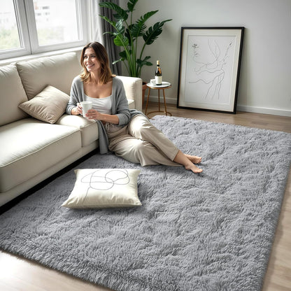 FLICKERGIFT Area Rugs for Living Room Grey Rugs for Bedroom 4x6 Carpet Fluffy Furry Soft Shag Aesthetic Plush High Pile Gray Throw Rug for Nursery Kids Room Dorm