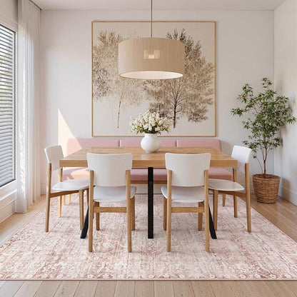 FLICKERGIFT Pink Rugs for Bedroom Girls,Cute Nursery Rug Boho Area Rugs 5x7,Floral Living Room Rug Carpet Ultra-Thin Soft Washable, Kids Rugs for Playroom Baby Room Decor Dorm Aube (Light Pink, 5'X7')