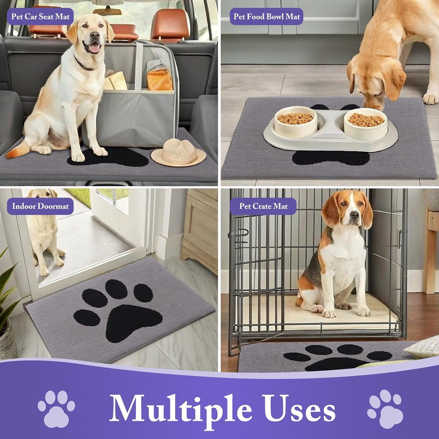 FLICKERGIFT Dog Door Mat for Muddy Paws, Absorbent Dirt Trapper Non Slip Indoor Doormats, Washable Low-Profile Mat for Mud Dogs, Entryway Carpet for Inside Floor (36x24 Inches, Grey)