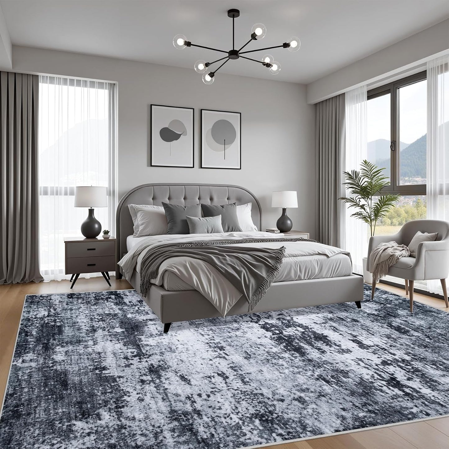 FLICKERGIFT 5x7 Area Rug Living Room Rug: Washable Modern Abstract Soft Thin Rug Indoor Floor No Slip Stain Resistant Carpet for Bedroom Dining Room Farmhouse Nursery Home Office - Black