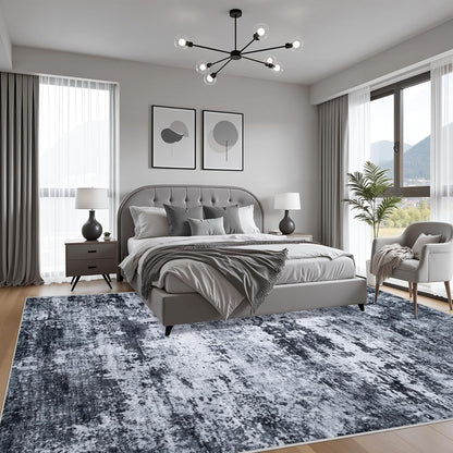 FLICKERGIFT 5x7 Area Rug Living Room Rug: Washable Modern Abstract Soft Thin Rug Indoor Floor No Slip Stain Resistant Carpet for Bedroom Dining Room Farmhouse Nursery Home Office - Black