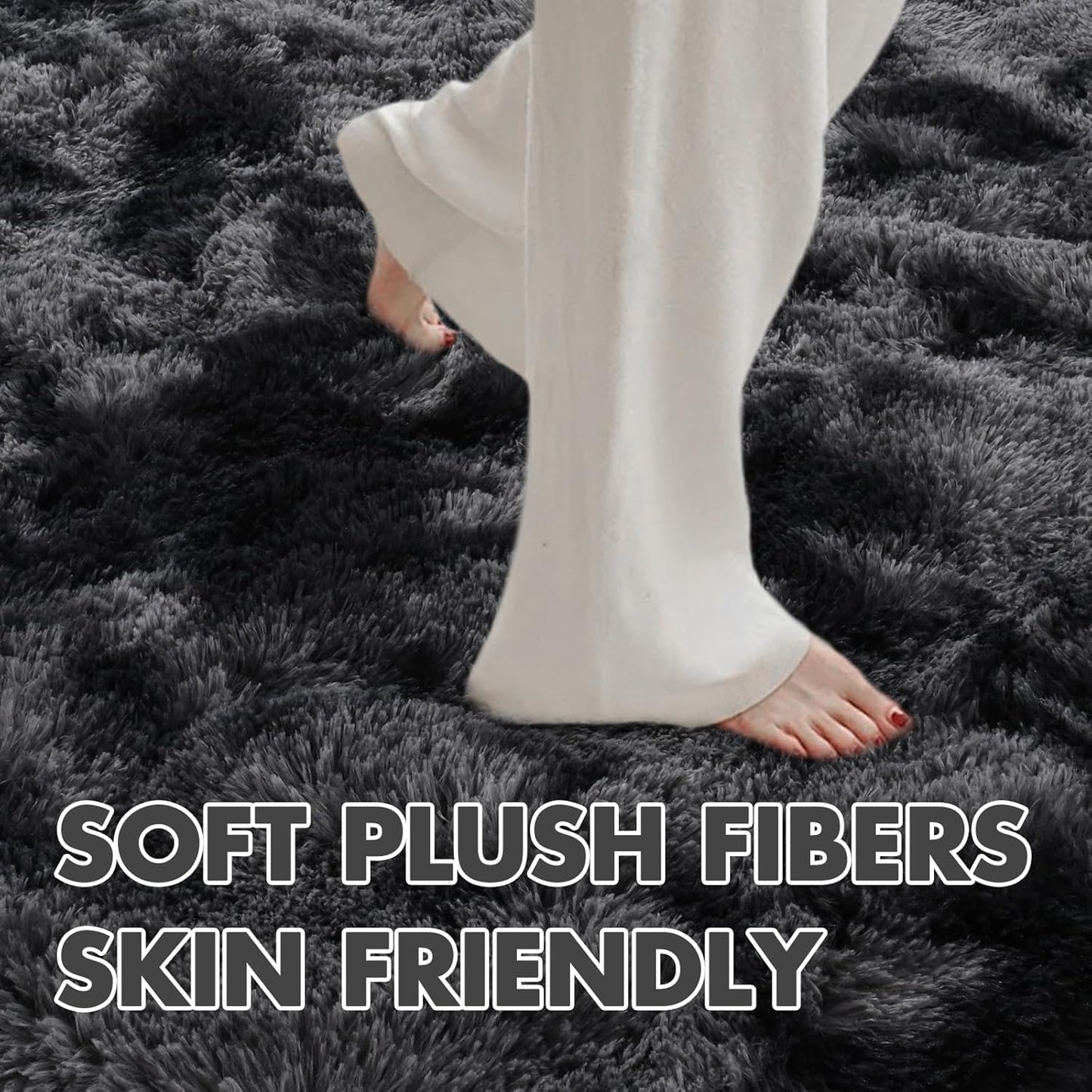 FLICKERGIFT  6x9 Ft Large Shag Rugs for Living Room Decor, Tie-Dyed Ultra Soft Fluffy Furry Area Rugs for Bedroom Indoor Floor, Aesthetic Carpet for Kids Home (Dark Grey)