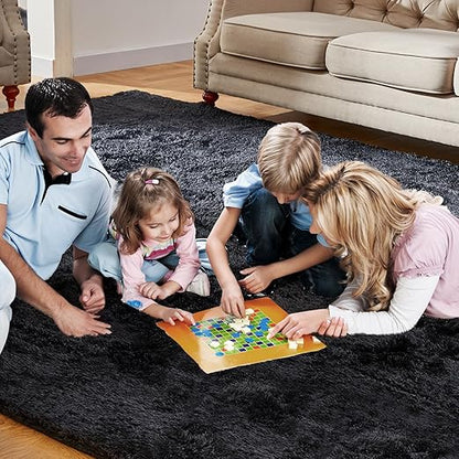 FLICKERGIFT Super Soft Area Rugs for Living Room 5x7 Black, Fluffy Furry Shaggy Fuzzy Area Rug, Upgrade Anti-Skid Rectangular, High Pile Soft Throw Rug for Bedroom and Kids Room, Home Decor Aesthetic