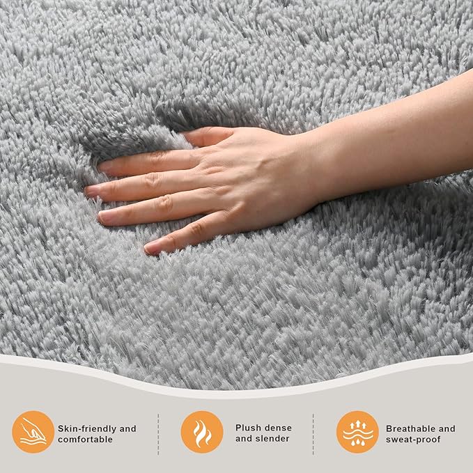 FLICKERGIFT Area Rugs for Living Room Grey Rugs for Bedroom 4x6 Carpet Fluffy Furry Soft Shag Aesthetic Plush High Pile Gray Throw Rug for Nursery Kids Room Dorm