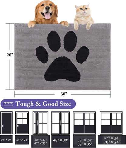 FLICKERGIFT Dog Door Mat for Muddy Paws, Absorbent Dirt Trapper Non Slip Indoor Doormats, Washable Low-Profile Mat for Mud Dogs, Entryway Carpet for Inside Floor (36x24 Inches, Grey)