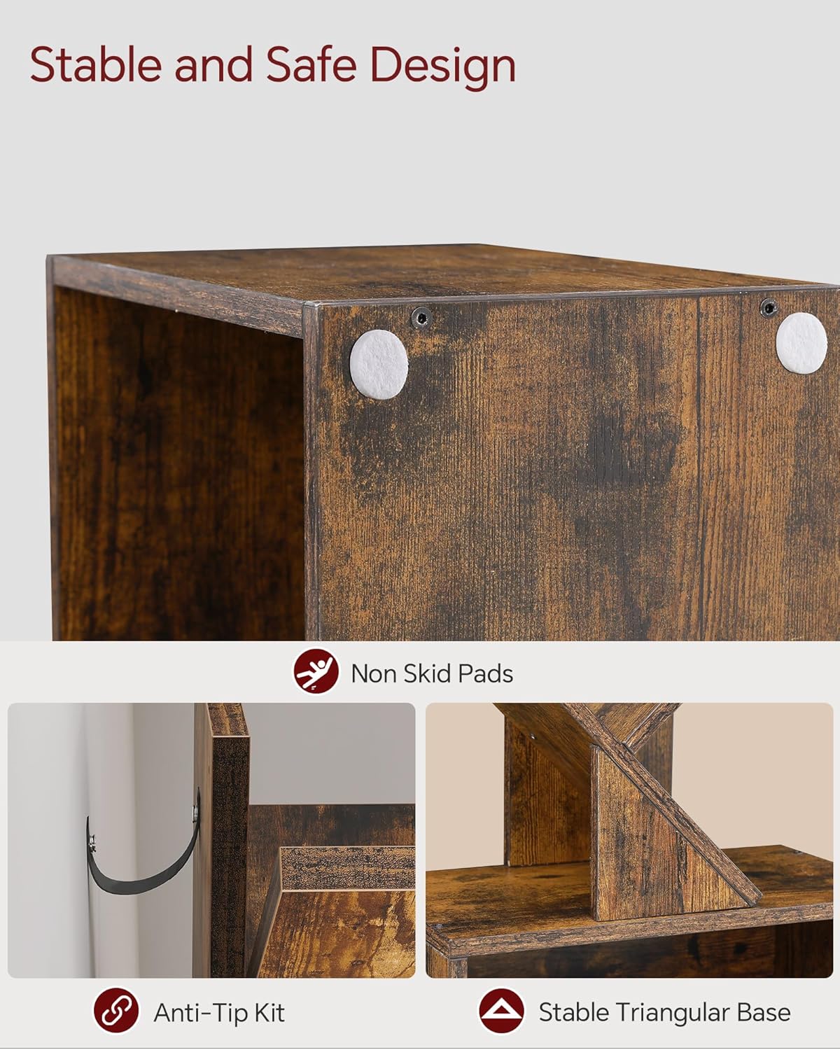FLICKERGIFT Tier Tree Bookshelf, Small Bookcase with Storage Cabinet, Modern Tall Narrow Bookshelves Organizer, Floor Standing Book Shelf for Bedroom/Living Room/Home Office/Corner, Rustic Brown