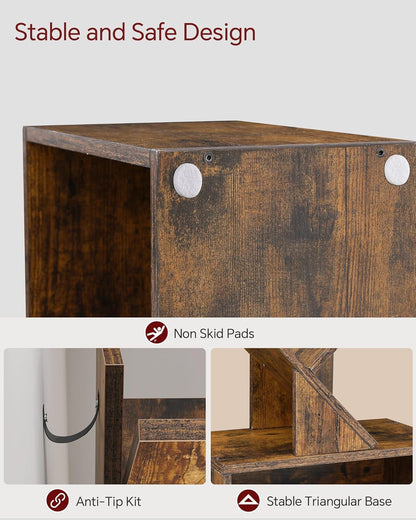 FLICKERGIFT Tier Tree Bookshelf, Small Bookcase with Storage Cabinet, Modern Tall Narrow Bookshelves Organizer, Floor Standing Book Shelf for Bedroom/Living Room/Home Office/Corner, Rustic Brown
