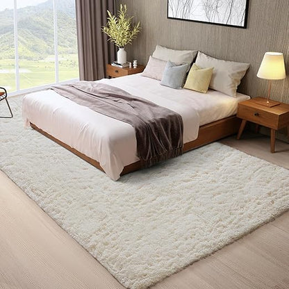 FLICKERGIFT 8x10 Area Rugs for Living Room, Washable Non-Slip Fluffy Soft Large Shag Bedroom Carpet, Ivory Big Indoor Nursery Rug, Carpets for Boy and Girls Room Dorm Home Decor Aesthetic