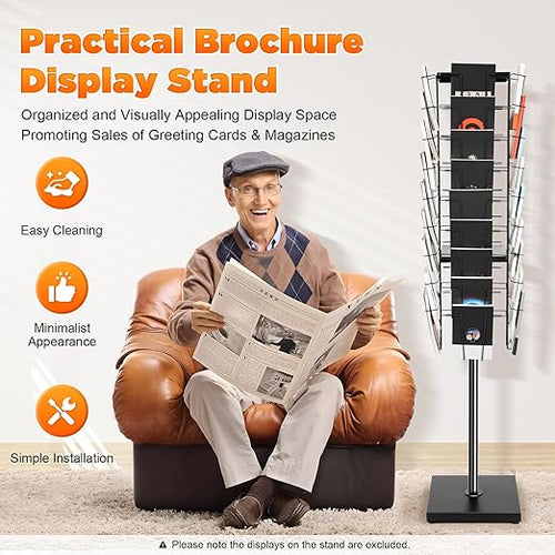 WAF-TOP  36 Pockets-360° Rotating Magazine Rack, Floor Standing Pamphlet Literature Organizer, Comic Book Brochure Display Stand, for Retail Store, Office, Trade Show Exhibition
