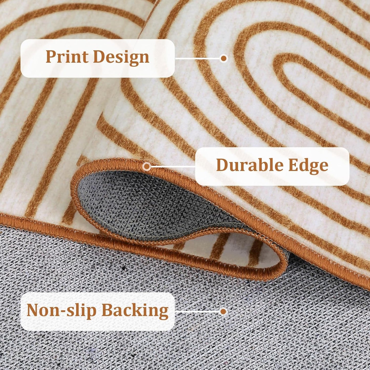 FLICKERGIFT Washable Rug 6x9 Area Rugs for Living Room, Abstract Rug for Bedroom, Soft Rainbow Non Slip Throw Rugs with Rubber, Low Pile Stain Resistant Boho Geometric Carpet for Dining Room, Orange
