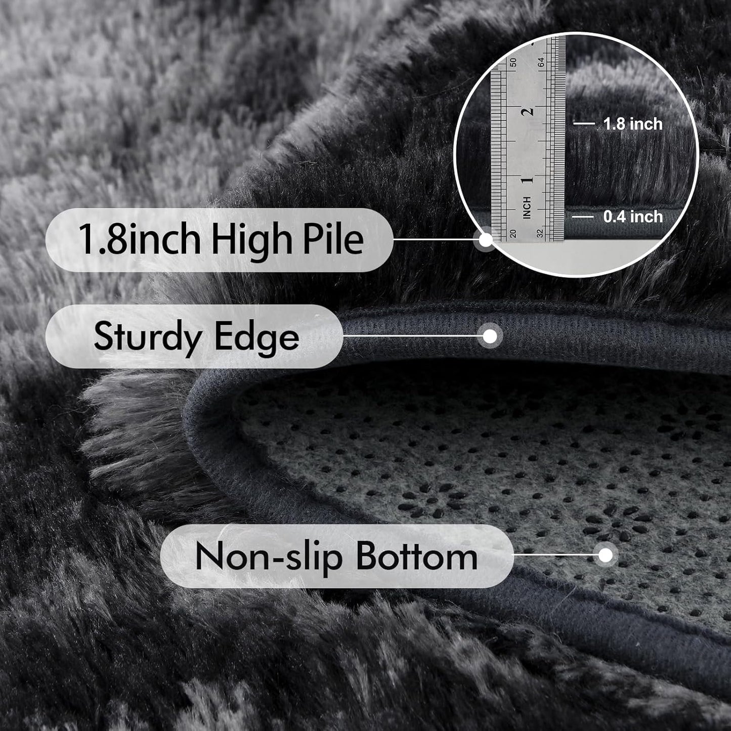 FLICKERGIFT  6x9 Ft Large Shag Rugs for Living Room Decor, Tie-Dyed Ultra Soft Fluffy Furry Area Rugs for Bedroom Indoor Floor, Aesthetic Carpet for Kids Home (Dark Grey)