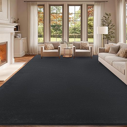 FLICKERGIFT 8x10 Area Rug for Living Room, Modern Large Washable Rug for Bedroom Dark Grey Thickened Memory-Foam Rug, Minimalist Solid Non Slip Carpet for Kid Room Dining Room Classroom Home Decor