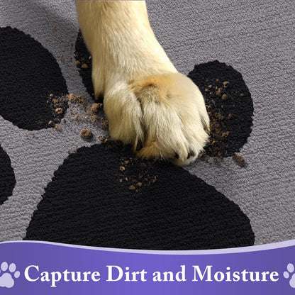 FLICKERGIFT Dog Door Mat for Muddy Paws, Absorbent Dirt Trapper Non Slip Indoor Doormats, Washable Low-Profile Mat for Mud Dogs, Entryway Carpet for Inside Floor (36x24 Inches, Grey)