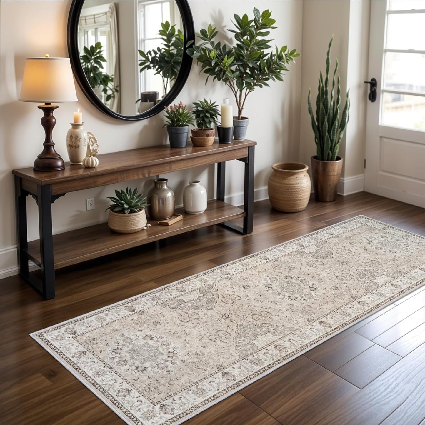 FLICKERGIFT 2x6 Hallway Washable Runner Rug : Vintage Soft Kitchen Laundry Runner with Non Slip Backing Farmhouse Entryway Living Room Floor Mat Stain Resistant Carpet for Bedroom Bathroom Distressed Beside Rug