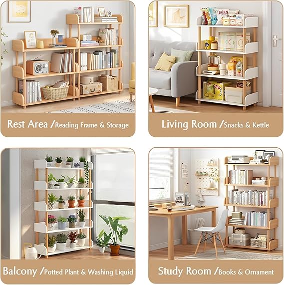 WAF-TOP 3-Tier Wooden Open Bookcase - Modern Display Bookshelf with Top Edge and Solid Wood Frame for Home and Office, Storage Cabinet, Oak
