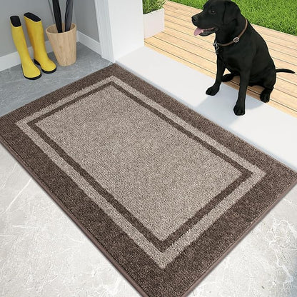 FLICKERGIFT Dirt Trapping Door Mat 24" x 36", Non-Slip Machine Washable Entryway Rug, Entrance Mat, Indoor Front Door Mat, Super Absorbent Entry Rug for Muddy Shoes & Paws, Beige & Grayish Brown