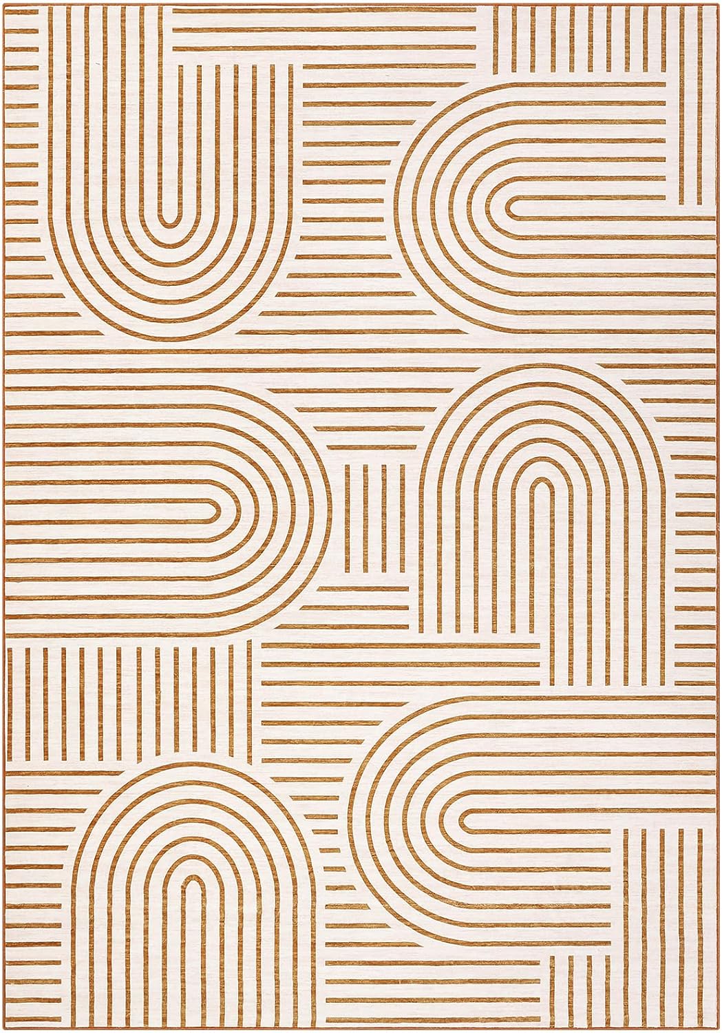 FLICKERGIFT Washable Rug 6x9 Area Rugs for Living Room, Abstract Rug for Bedroom, Soft Rainbow Non Slip Throw Rugs with Rubber, Low Pile Stain Resistant Boho Geometric Carpet for Dining Room, Orange