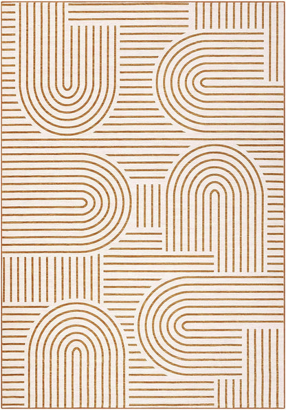 FLICKERGIFT Washable Rug 6x9 Area Rugs for Living Room, Abstract Rug for Bedroom, Soft Rainbow Non Slip Throw Rugs with Rubber, Low Pile Stain Resistant Boho Geometric Carpet for Dining Room, Orange