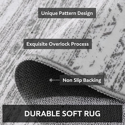 FLICKERGIFT 5x7 Area Rugs for Living Room Machine Washable Rug Distressed Indoor Carpet Neutral Moroccan Boho Rug Ultra Soft Area Rug for Bedroom Dining Room Playroom Office, Grey
