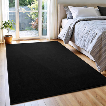 FLICKERGIFT Black Area Rugs for Living Room Bedroom, 4x6 Modern Thickened Memory-Foam Throw Carpet, Super Soft Kids Boys Girls Rug, Non-Slip Washable Carpets for Dorm Nursery Classroom Office Decor