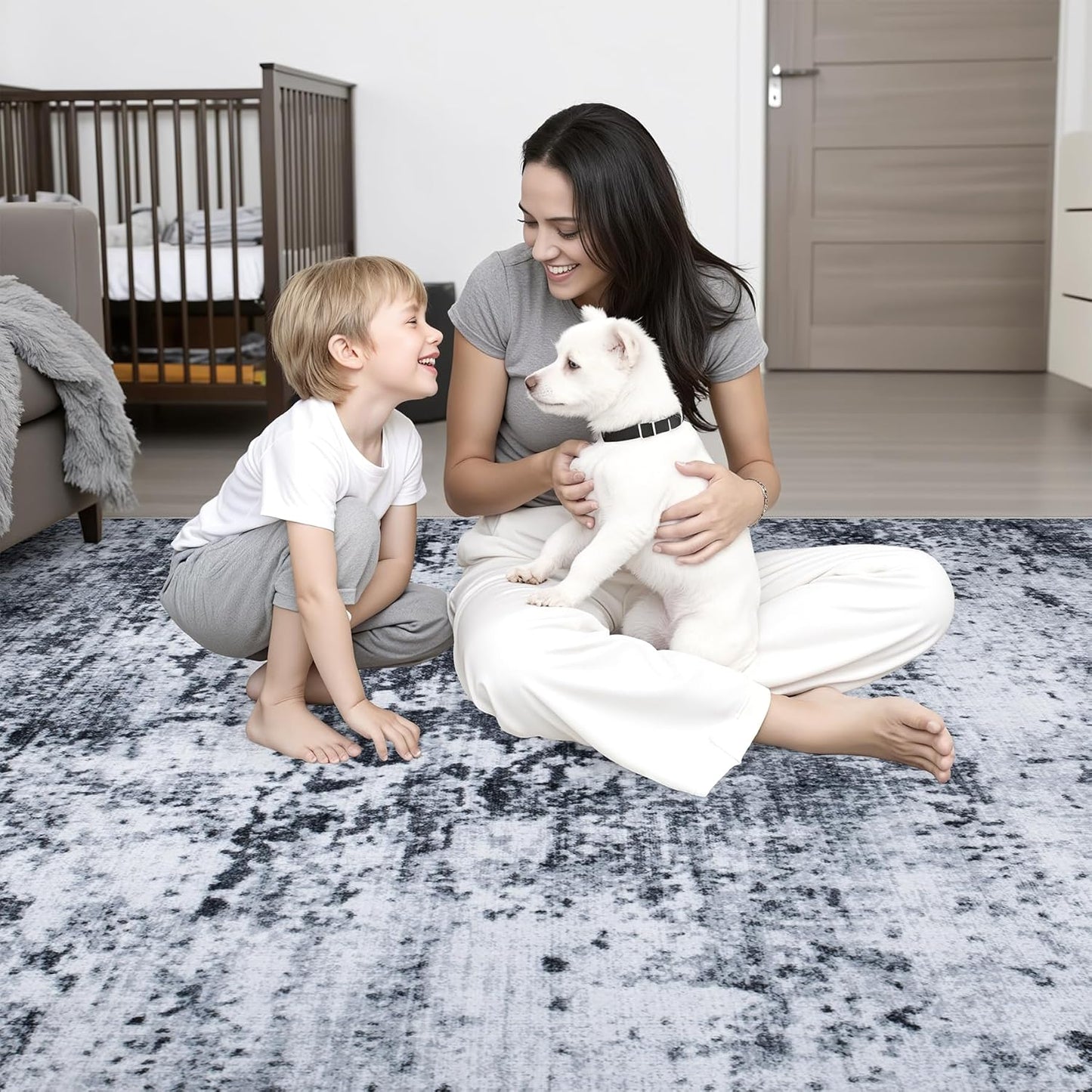 FLICKERGIFT 5x7 Area Rug Living Room Rug: Washable Modern Abstract Soft Thin Rug Indoor Floor No Slip Stain Resistant Carpet for Bedroom Dining Room Farmhouse Nursery Home Office - Black