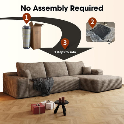FLICKERGIFT 108" Sectional Couches for Living Room Modern Modular Sofa with L-Shape Couchs Upholstered Boneless Couch Deep Seat Sectional Couch with Chaise (Camel, Right Facing Chaise+2Seaters)