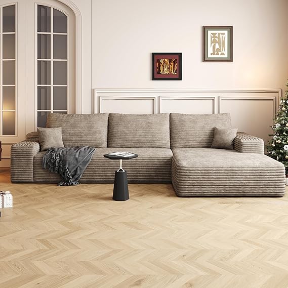 WAF-TOP 108" Sectional Couches for Living Room Modern Modular Sofa with L-Shape Couchs Upholstered Boneless Couch Deep Seat Sectional Couch with Chaise (Camel, Right Facing Chaise+2Seaters)
