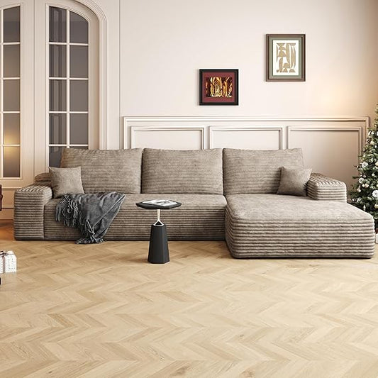 FLICKERGIFT 108" Sectional Couches for Living Room Modern Modular Sofa with L-Shape Couchs Upholstered Boneless Couch Deep Seat Sectional Couch with Chaise (Camel, Right Facing Chaise+2Seaters)