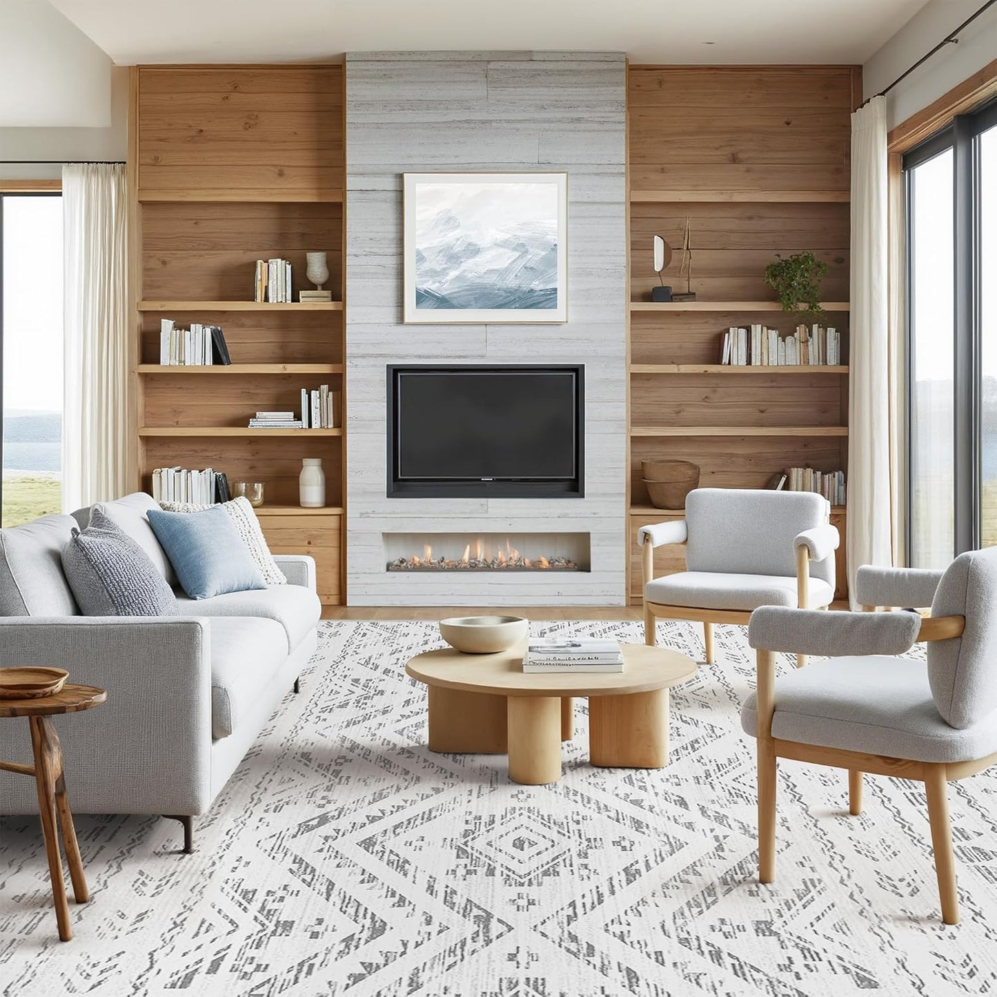 FLICKERGIFT 8x10 Area Rug for Living Room Moroccan Washable Rugs Non Slip Indoor Floor Carpet Foldable Large Soft Area Rug for Dining Room Bedroom with Low Pile(Grey,8'x10')