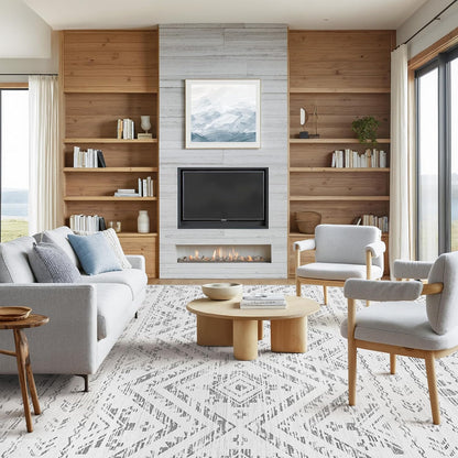 FLICKERGIFT 8x10 Area Rug for Living Room Moroccan Washable Rugs Non Slip Indoor Floor Carpet Foldable Large Soft Area Rug for Dining Room Bedroom with Low Pile(Grey,8'x10')
