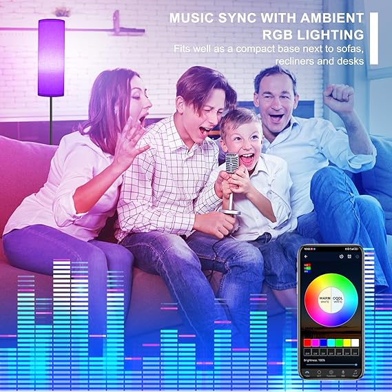 Waf-top HOME Floor Lamp, 9W 800LM Color Changing Smart Lamp with Music Sync, App & Remote Control, Adjustable Brightness & Color Temperature Standing Light for Living Room Bedroom Gaming, Beige Shade