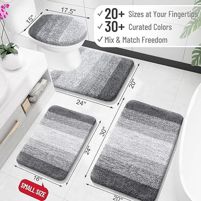 FLICKERGIFT Bathroom Rugs Mat 30x20, Extra Soft Absorbent Microfiber Bath Rugs, Rubber Backing, Quick Dry, Machine Washable Bath Mats for Bathroom Floor, Tub and Shower, Home Decor Accessories, Grey