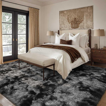 FLICKERGIFT  6x9 Ft Large Shag Rugs for Living Room Decor, Tie-Dyed Ultra Soft Fluffy Furry Area Rugs for Bedroom Indoor Floor, Aesthetic Carpet for Kids Home (Dark Grey)