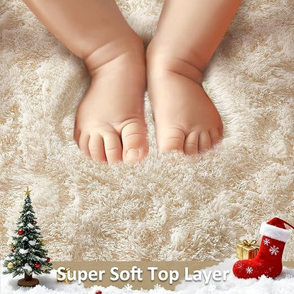 FLICKERGIFT 8x10 Area Rugs for Living Room, Washable Non-Slip Fluffy Soft Large Shag Bedroom Carpet, Ivory Big Indoor Nursery Rug, Carpets for Boy and Girls Room Dorm Home Decor Aesthetic