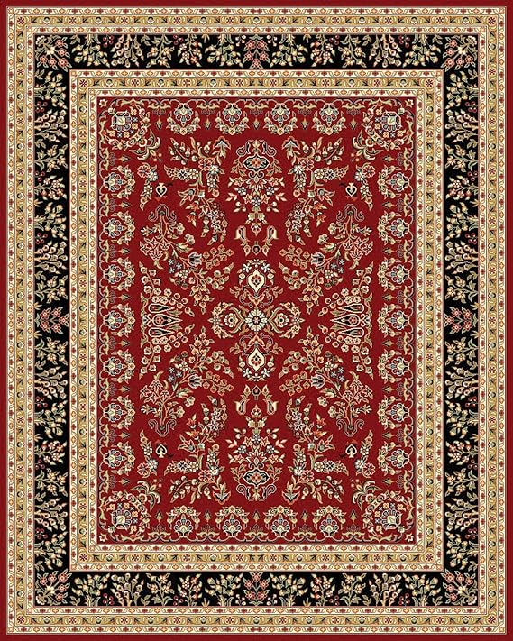 FLICKERGIFT Area Rug 9x12 - Lyndhurst Collection - Large - Red & Black, Traditional Oriental Design, Non-Shedding & Easy to Clean, Ideal for Living Room, Bedroom, Dining Space (LNH331B)
