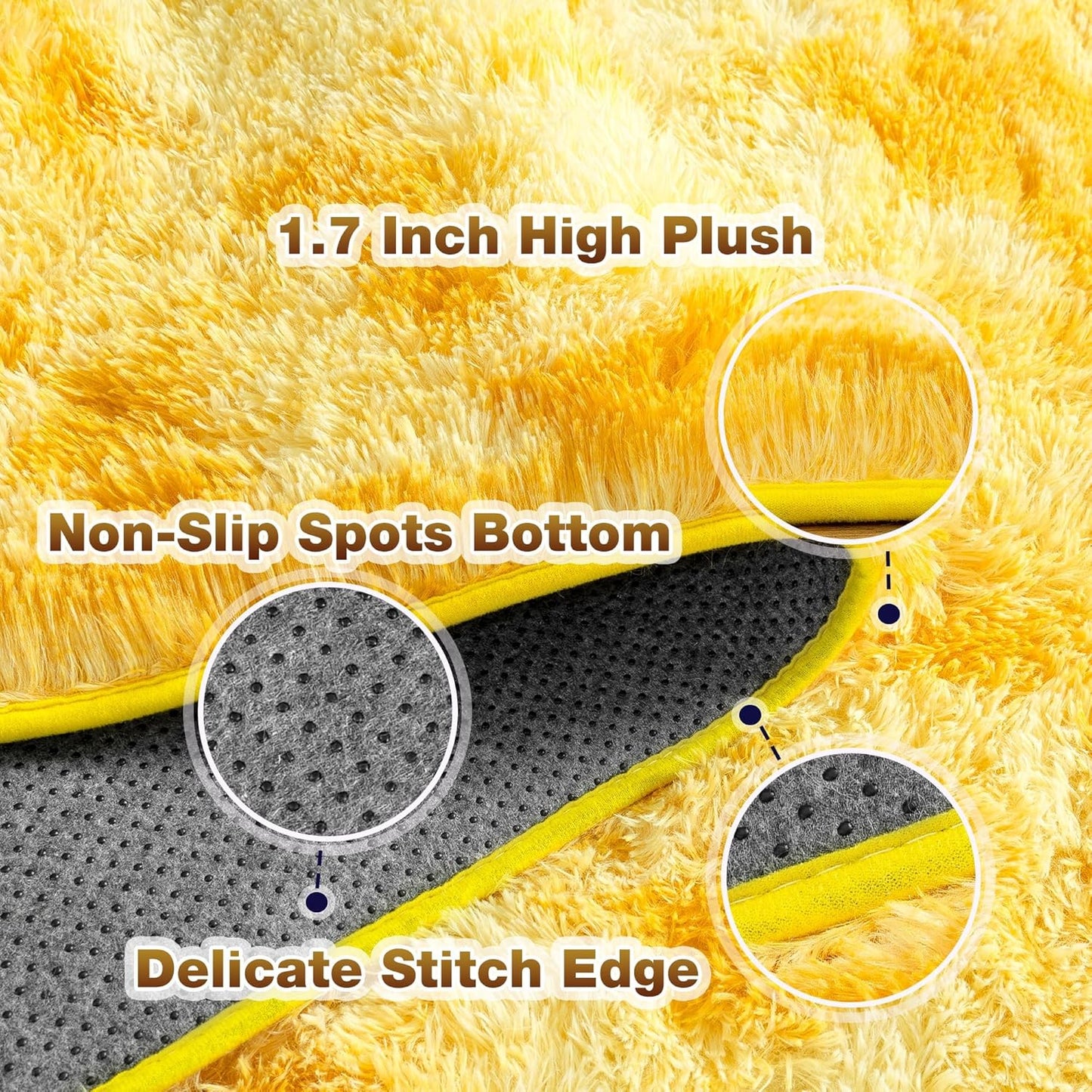 FLICKERGIFT Soft Fluffy Rug for Living Room, 4x6 Tie-Dyed Yellow Shag Area Rug for Bedroom Living Room, Non-Slip Fuzzy Carpet for Girls Boys Kids, Throw Rugs for Dorm, Modern Home Decor Aesthetic