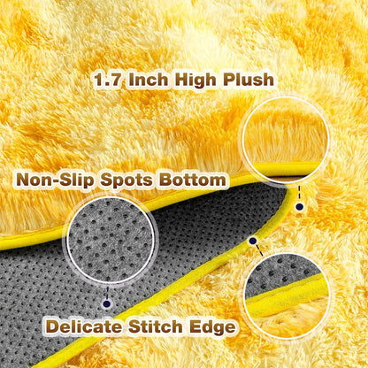 FLICKERGIFT Soft Fluffy Rug for Living Room, 4x6 Tie-Dyed Yellow Shag Area Rug for Bedroom Living Room, Non-Slip Fuzzy Carpet for Girls Boys Kids, Throw Rugs for Dorm, Modern Home Decor Aesthetic