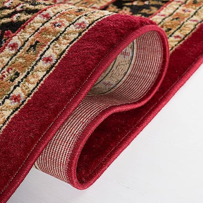 FLICKERGIFT Area Rug 9x12 - Lyndhurst Collection - Large - Red & Black, Traditional Oriental Design, Non-Shedding & Easy to Clean, Ideal for Living Room, Bedroom, Dining Space (LNH331B)