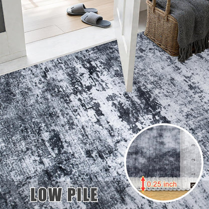 FLICKERGIFT 5x7 Area Rug Living Room Rug: Washable Modern Abstract Soft Thin Rug Indoor Floor No Slip Stain Resistant Carpet for Bedroom Dining Room Farmhouse Nursery Home Office - Black