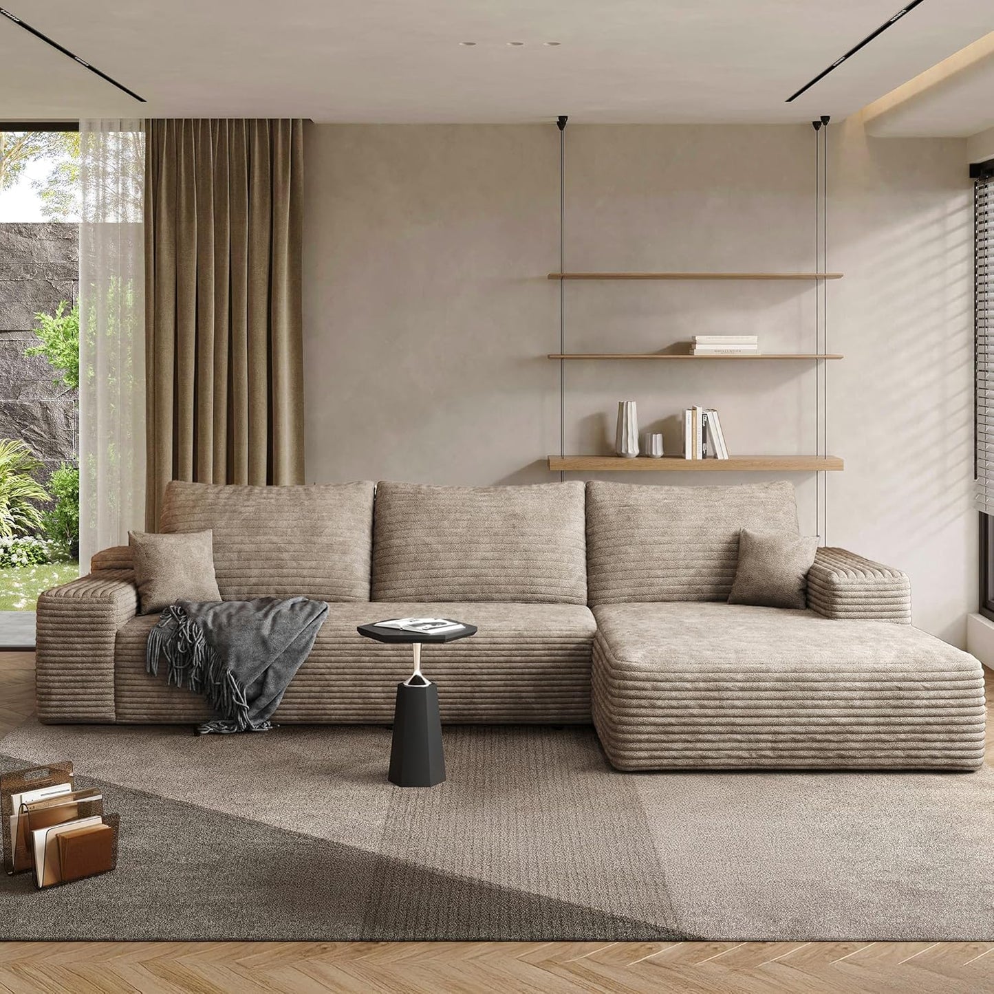 FLICKERGIFT 108" Sectional Couches for Living Room Modern Modular Sofa with L-Shape Couchs Upholstered Boneless Couch Deep Seat Sectional Couch with Chaise (Camel, Right Facing Chaise+2Seaters)