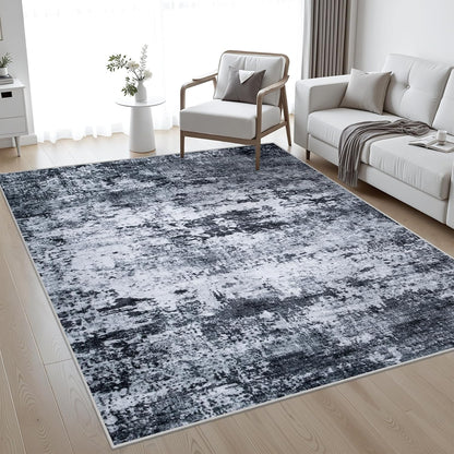 FLICKERGIFT 5x7 Area Rug Living Room Rug: Washable Modern Abstract Soft Thin Rug Indoor Floor No Slip Stain Resistant Carpet for Bedroom Dining Room Farmhouse Nursery Home Office - Black