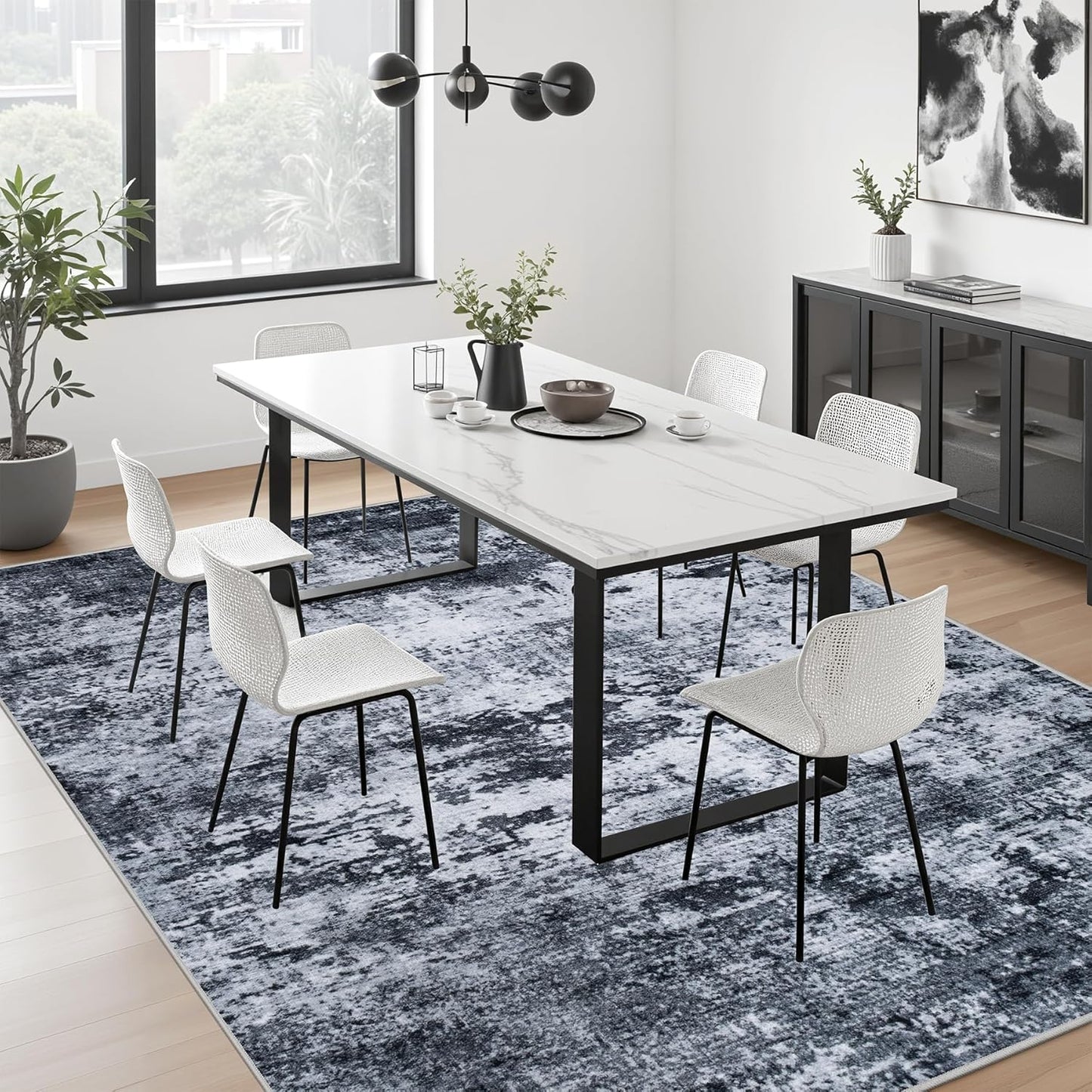 FLICKERGIFT 5x7 Area Rug Living Room Rug: Washable Modern Abstract Soft Thin Rug Indoor Floor No Slip Stain Resistant Carpet for Bedroom Dining Room Farmhouse Nursery Home Office - Black