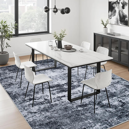 FLICKERGIFT 5x7 Area Rug Living Room Rug: Washable Modern Abstract Soft Thin Rug Indoor Floor No Slip Stain Resistant Carpet for Bedroom Dining Room Farmhouse Nursery Home Office - Black