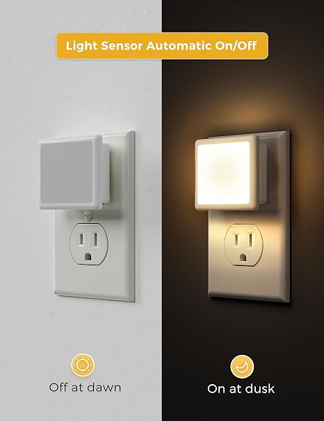 FLICKERGIFT LED Night Lights Plug into Wall 2-Pack, 0.3W Plug in Night Light, Dusk to Dawn, 3000K Soft White, Bright Nightlight Auto-On/Off, for Adults Kids Room Bedroom Bathroom Hallway Kitchen, Non-Dim