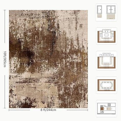 FLICKERGIFT  8x10 Rugs for Living Room - Modern Abstract Washable Rug, Ultra Soft Non Slip Low Pile Large Rugs, Floor Carpet for Bedroom Dining Room Office Laundry Nursery Home(A-Brown)